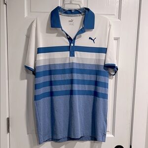 Puma Blue Striped Golf Polo Size Medium